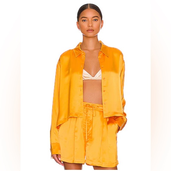 Weekend Stories Other - Vibrant Orange Satin Shirt and Pants Set